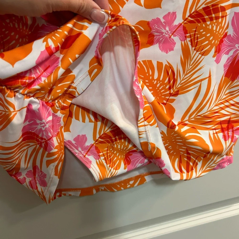 NWT Nicole Miller Tropical Swim Skirt Orange Pink Floral Cover-Up Bottom Size XL - Picture 4 of 8